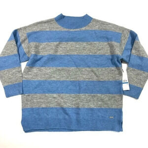 New Calvin Klein Womens Sweater Stripe Blue Grey Size XL